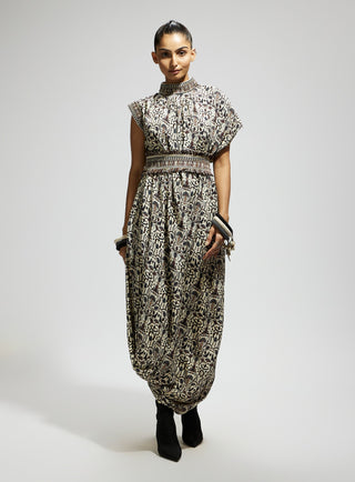 Sva By Sonam And Paras Modi White Printed Cowl Dress And Belt available on indiaspopup