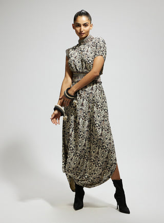 Sva By Sonam And Paras Modi White Printed Cowl Dress And Belt available on indiaspopup