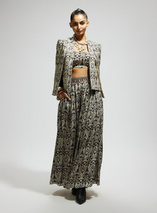 White embellished jaal cape jacket and skirt set