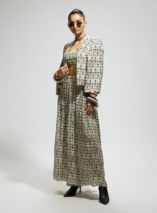 Sva By Sonam And Paras Modi White Crepe White Geo Print Cape Set available on indiaspopup