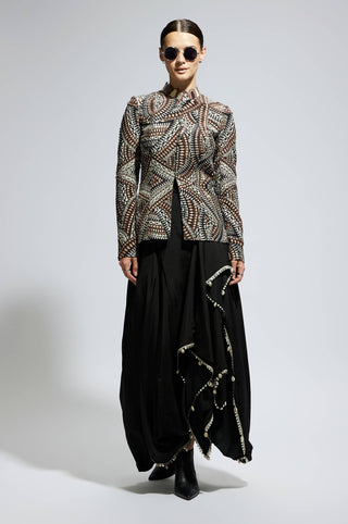 Sva By Sonam And Paras Modi Black Zentangle Embellished Jacket And Skirt available on indiaspopup