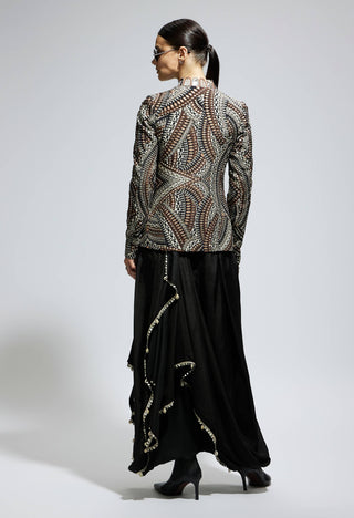 Black zentangle embellished jacket and skirt