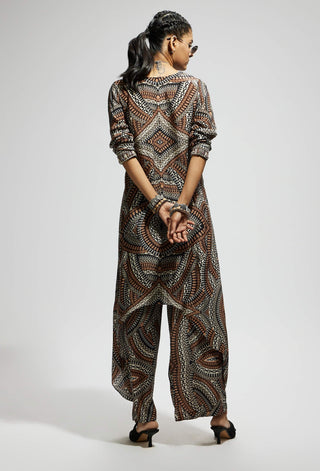 Sva By Sonam And Paras Modi Brown Zentangle Print Front Tie Up Tunic And Pants available on indiaspopup