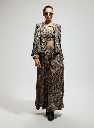 Sva By Sonam And Paras Modi Brown Zentangle Print Cape Jacket Set available on indiaspopup