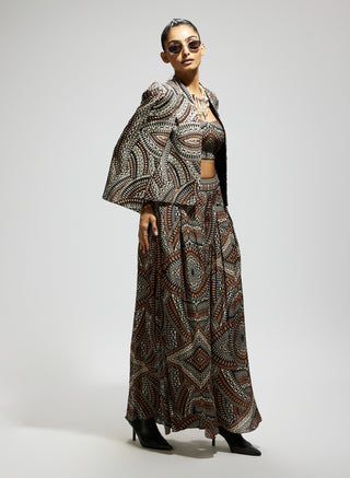 Sva By Sonam And Paras Modi Brown Zentangle Print Cape Jacket Set available on indiaspopup