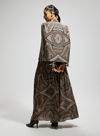 Sva By Sonam And Paras Modi Brown Zentangle Print Cape Jacket Set available on indiaspopup