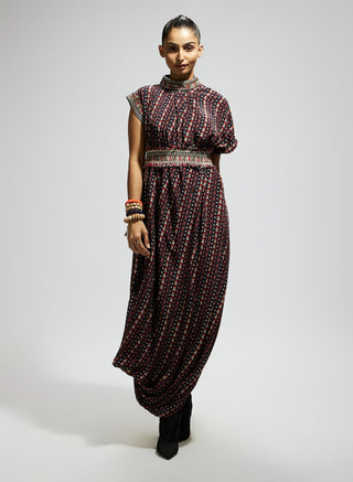 Sva By Sonam And Paras Modi Blue Printed Cowl Dress And Belt available on indiaspopup