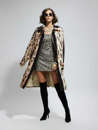 Ivory feather print trench coat