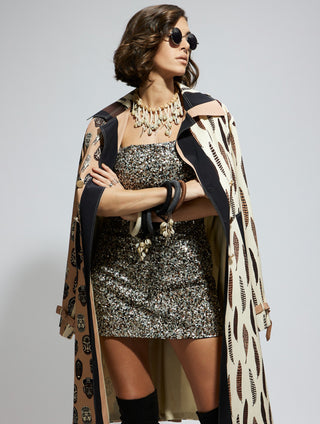 Ivory feather print trench coat