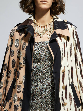 Ivory feather print trench coat