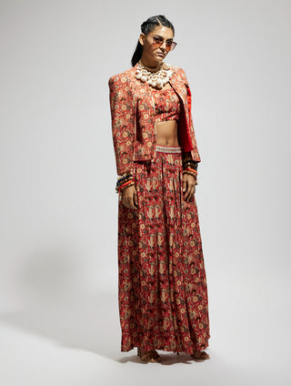 Orange jaal heavily embellished cape and skirt set