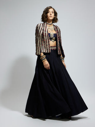 Sva By Sonam And Paras Modi Blue Silk Embellished Cape And Lehenga Set available on indiaspopup