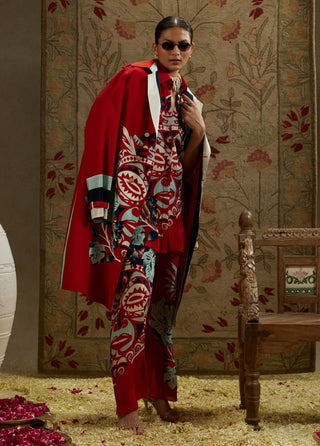 Sva By Sonam And Paras Modi Red Mask Print Trench Coat available on indiaspopup