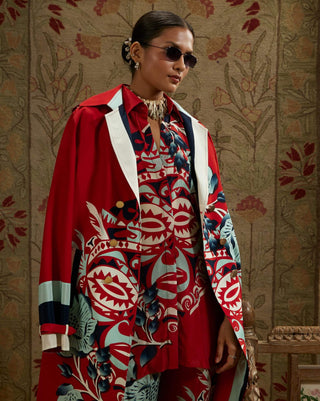 Sva By Sonam And Paras Modi Red Mask Print Trench Coat available on indiaspopup