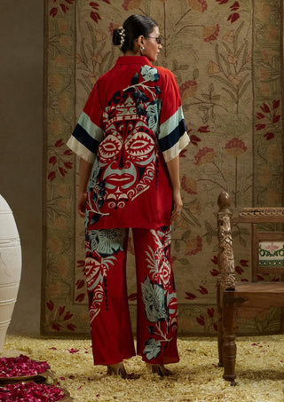 Sva By Sonam And Paras Modi Red Mask Print Tunic And Pants available on indiaspopup