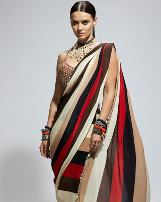 Sva By Sonam And Paras Modi Multicolor Samsara Stripe Print Cascade Sari And Bustier available on indiaspopup