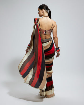 Multicolor samsara stripe print cascade sari and bustier