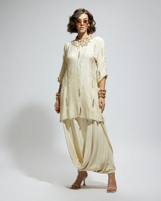 Sva By Sonam And Paras Modi Ivory Silk Embellished Tunic And Drape Skirt available on indiaspopup