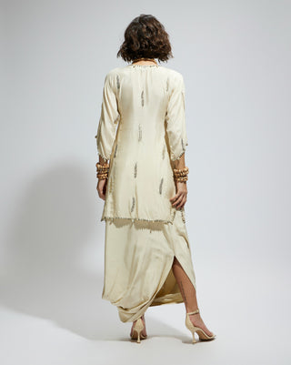 Sva By Sonam And Paras Modi Ivory Silk Embellished Tunic And Drape Skirt available on indiaspopup