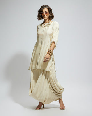 Sva By Sonam And Paras Modi Ivory Silk Embellished Tunic And Drape Skirt available on indiaspopup