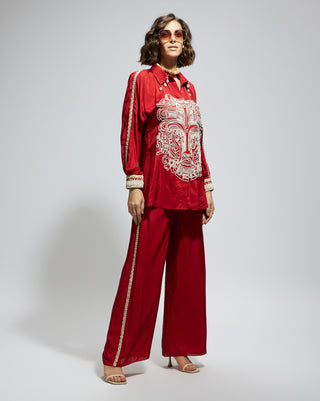 Sva By Sonam And Paras Modi Orange Terracotta Embellished Oversized Tunic And Pant available on indiaspopup