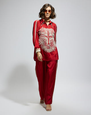 Sva By Sonam And Paras Modi Orange Terracotta Embellished Oversized Tunic And Pant available on indiaspopup