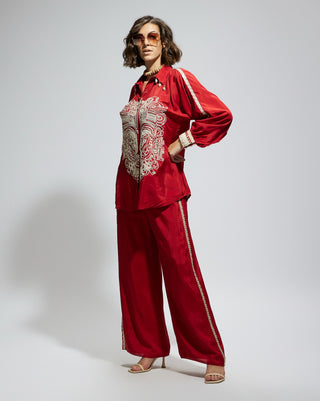 Sva By Sonam And Paras Modi Orange Terracotta Embellished Oversized Tunic And Pant available on indiaspopup