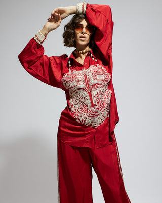 Sva By Sonam And Paras Modi Orange Terracotta Embellished Oversized Tunic And Pant available on indiaspopup