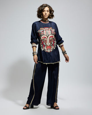 Sva By Sonam And Paras Modi Blue Embellished Threadwork Tunic And Pants available on indiaspopup