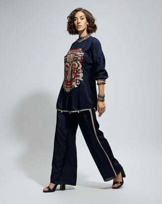 Sva By Sonam And Paras Modi Blue Embellished Threadwork Tunic And Pants available on indiaspopup
