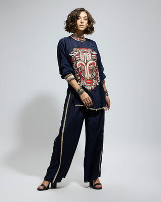 Sva By Sonam And Paras Modi Blue Embellished Threadwork Tunic And Pants available on indiaspopup