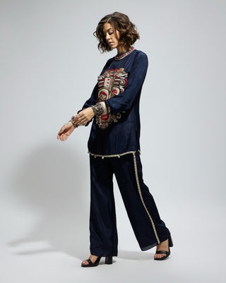 Sva By Sonam And Paras Modi Blue Embellished Threadwork Tunic And Pants available on indiaspopup