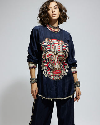 Sva By Sonam And Paras Modi Blue Embellished Threadwork Tunic And Pants available on indiaspopup