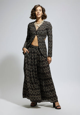 Sva By Sonam And Paras Modi Black Embellished Jacket And Printed Flared Pants available on indiaspopup