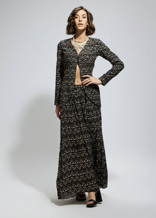 Sva By Sonam And Paras Modi Black Embellished Jacket And Printed Flared Pants available on indiaspopup