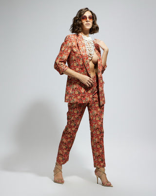 Orange jaal embellished blazer and pants