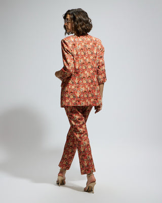 Orange jaal embellished blazer and pants