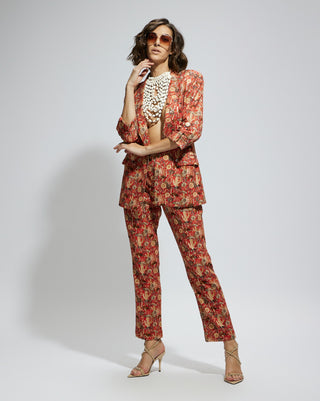 Orange jaal embellished blazer and pants