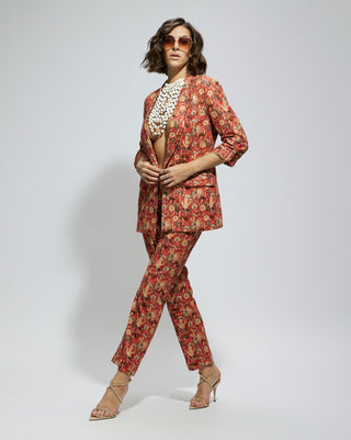 Orange jaal embellished blazer and pants