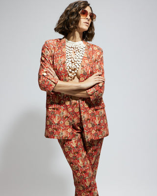 Orange jaal embellished blazer and pants