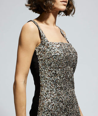 Sva By Sonam And Paras Modi Silver Silk Sequined Mini Dress available on indiaspopup