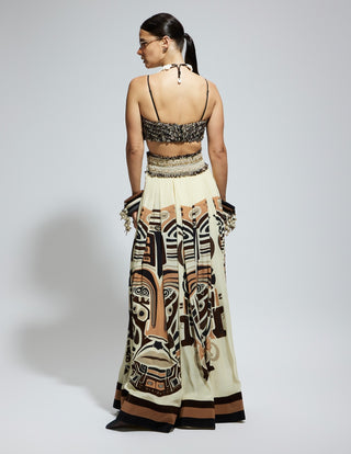 Sva By Sonam And Paras Modi Ivory Black Silk Printed Box Pleated Skirt And Bustier available on indiaspopup