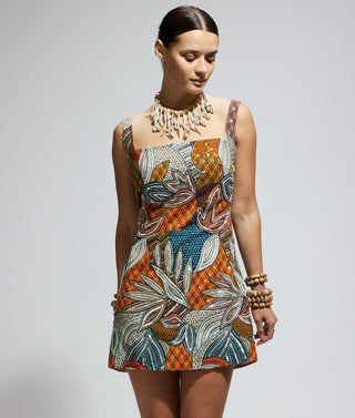 Multi abstract embellished mini dress