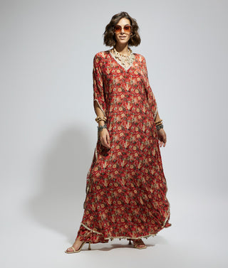 Orange heavily embellished kurta and pants