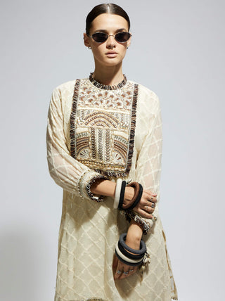 Sva By Sonam And Paras Modi Ivory Aztec Yoke Embroidered Tunic And Drape Skirt available on indiaspopup