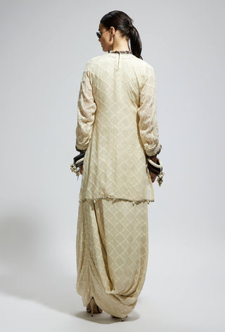 Sva By Sonam And Paras Modi Ivory Aztec Yoke Embroidered Tunic And Drape Skirt available on indiaspopup