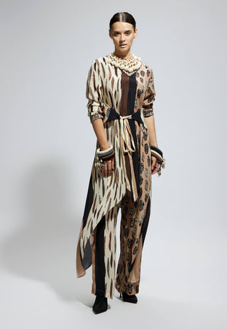 Sva By Sonam And Paras Modi Ivory Feather Print Front Tie Up Tunic And Pants available on indiaspopup