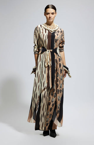 Sva By Sonam And Paras Modi Ivory Feather Print Front Tie Up Tunic And Pants available on indiaspopup