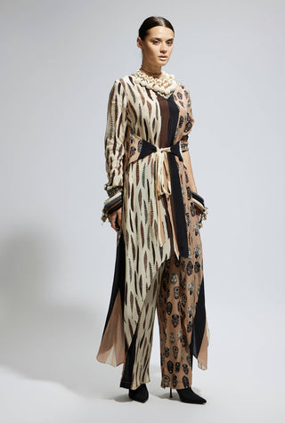 Sva By Sonam And Paras Modi Ivory Feather Print Front Tie Up Tunic And Pants available on indiaspopup