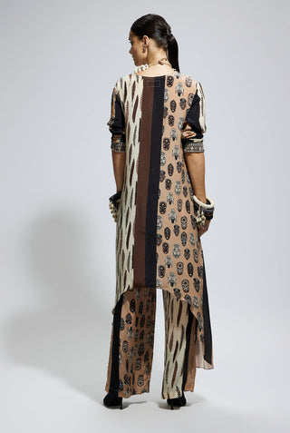 Sva By Sonam And Paras Modi Ivory Feather Print Front Tie Up Tunic And Pants available on indiaspopup